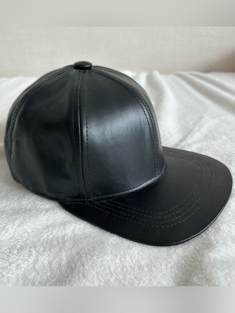 Black Leather Baseball Cap Adjustable